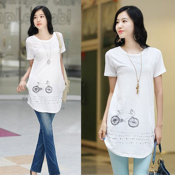 Free shipping 2012 maternity clothing maternity medium-long short-sleeve T-shirt doodle sitair 100% cotton maternity top