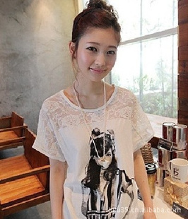 Free shipping 2012 maternity clothing plus size lace short-sleeve t-shirt maternity fashion 100% cotton top