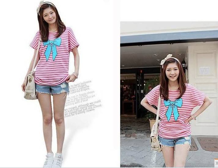 Free shipping.2012. Maternity. Fair maiden short sleeve T-shirt. Pregnant women striped blouse.
