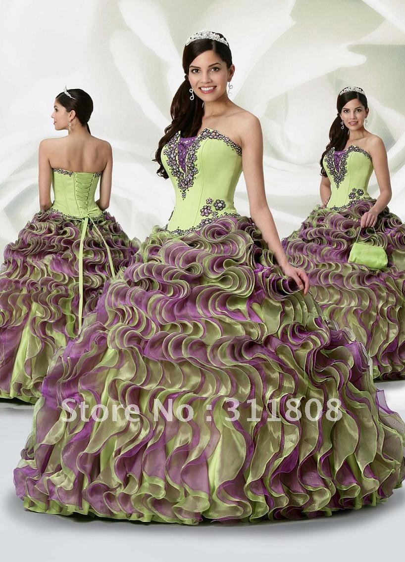 Free Shipping-2012 Most Popular Organza Ruffles Quinceanera Dress Gown