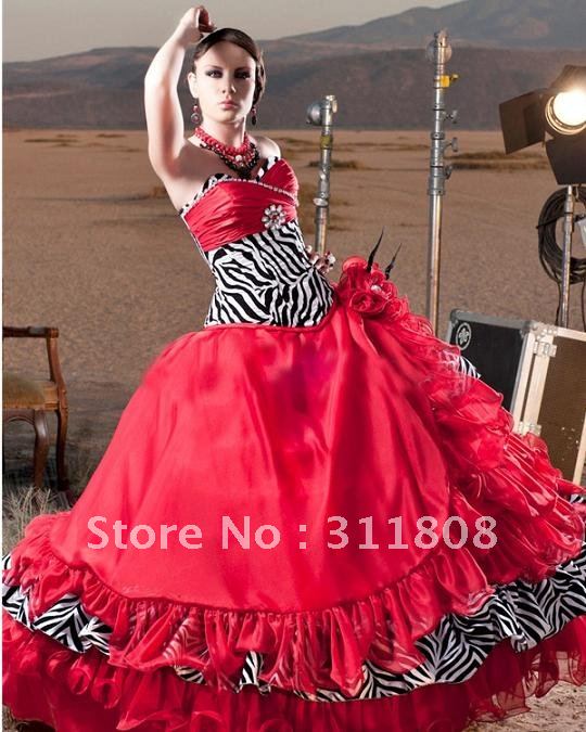 Free Shipping-2012 Most Popular Zebra Crystal Quinceanera Dress Gown