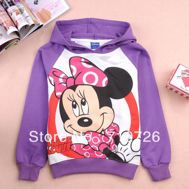Free shipping, 2012 New,6pcs/lot, Purple Minnie children sweater(95-140),boy's girl's top shirts Hooded Sweater hoodie