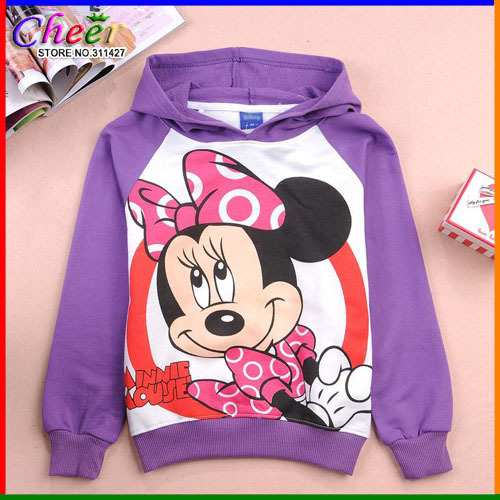 Free shipping, 2012 New,6pcs/lot, Purple Minnie children sweater(95-140),boy's girl's top shirts Hooded Sweater hoodie Cotton