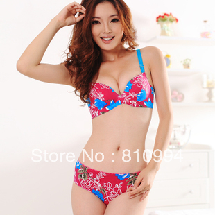 Free shipping 2012 new arrival 3/4 cup seamless push up bra set women's one piece underwear set A8502