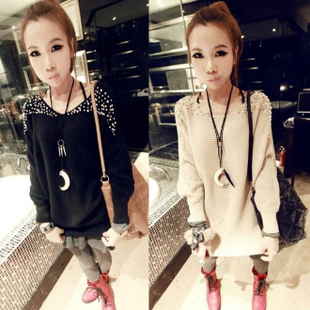 Free shipping 2012 new arrival autumn and winter women elegant pearl long-sleeve o-neck sweater x81