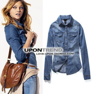 Free shipping! 2012 new arrival Autumn long-sleeve light color thin women's denim shirt ,blouses, plus size are availoable