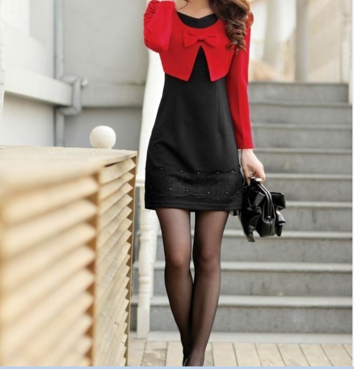 Free Shipping, 2012 New Arrival autumn women's OL work wear slim faux two piece set one-piece dress,Women's Dress,C22