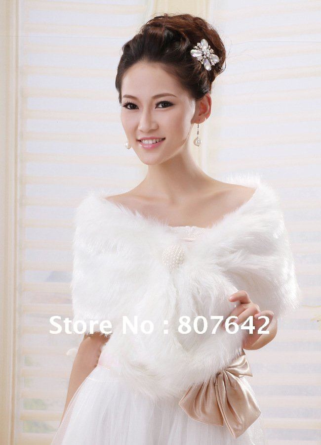 Free shipping 2012 New Arrival beads artificial long Fur wedding jackets bridal shawls shoulder width for 38-42cm Sky-S001