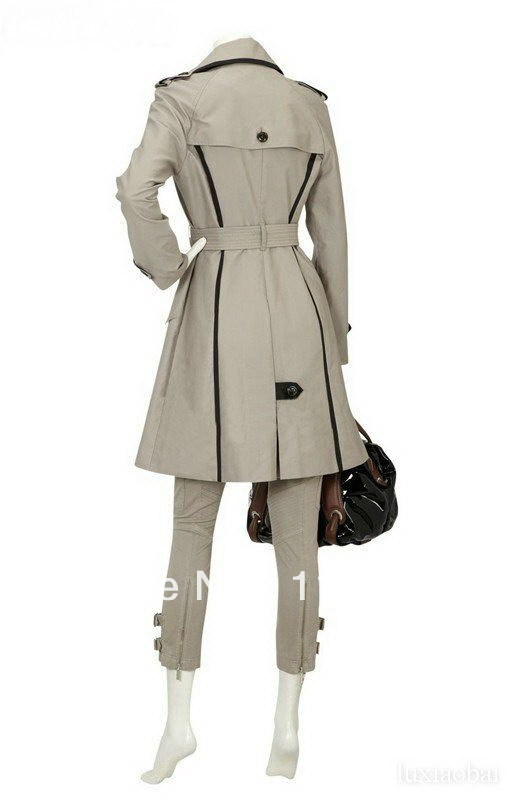 Free Shipping 2012 New Arrival double-breasted shoulder strap turn-down collar woman coat / jacket with long sleeves, S0034