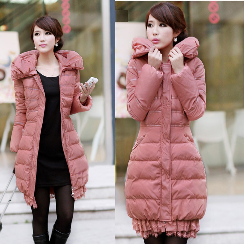 Free Shipping!2012 New Arrival Down Coat Female Women Laciness Medium-Long Fashion Down Jacket/black pink/S-XXXL