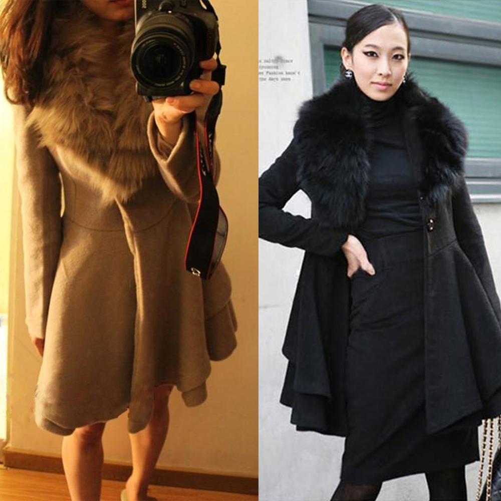 Free shipping 2012 new arrival elegant sweet fur big turn-down collar skirt cashmere overcoat trench outerwear