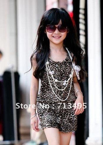 Free shipping 2012 new arrival fashion leopard overalls for  girls, pants children's clothing,5pcs/lot
