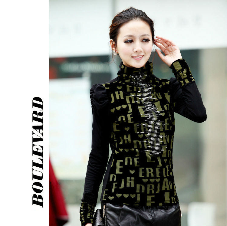 Free shipping 2012 New Arrival Fashion Popular Winter Spring Velour All match Turtleneck Women's Clothing Primer shirt