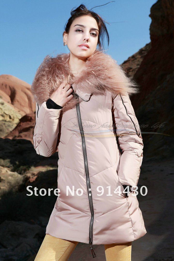 Free Shipping 2012 New Arrival Fashion Winter Ladies' Hooded Down Parkas Fur Collar Outwear Coats For Women