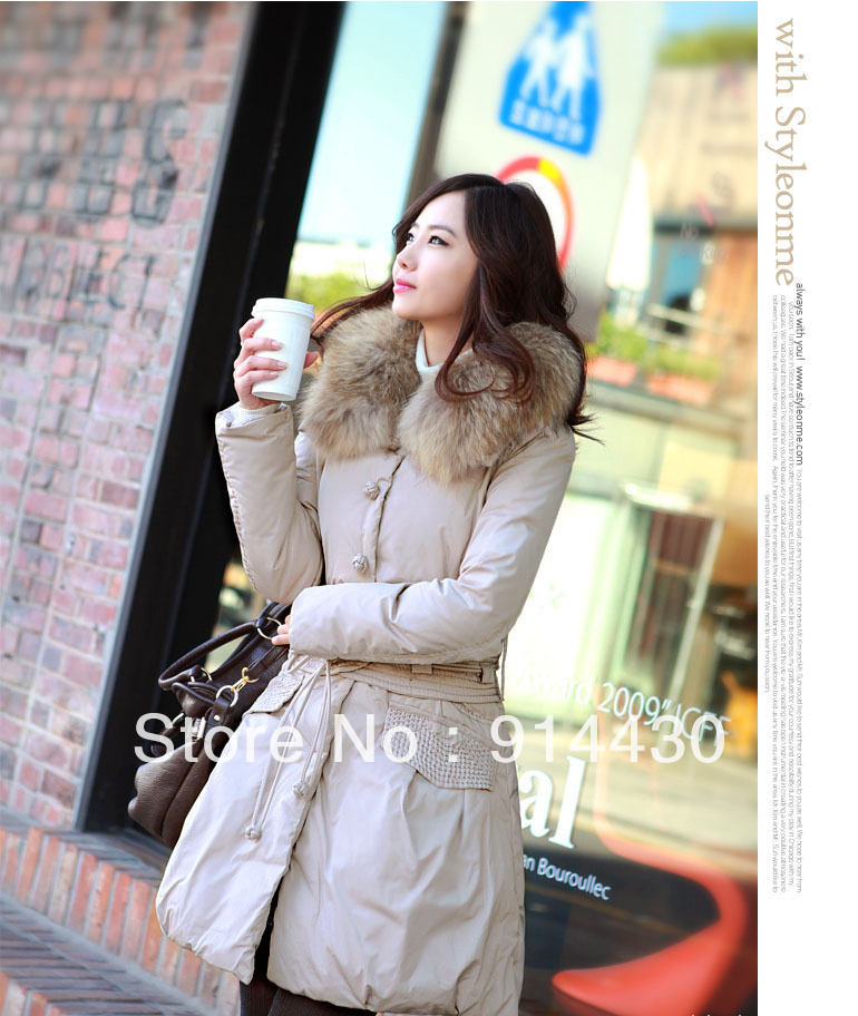Free Shipping 2012 New Arrival Fashion Winter Ladies Long Down Parkas Fur Collar Outwear Coats Jackets For Women