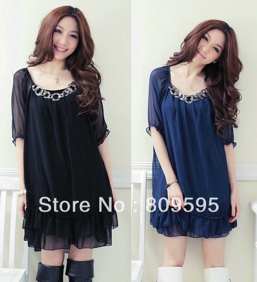 Free shipping , 2012 new arrival , Fashion Women Ladies Plus Size Brief Chiffon Dress