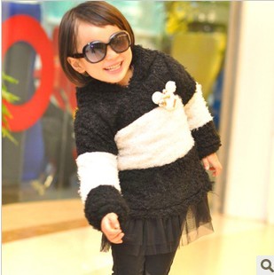free shipping 2012 new arrival girls clothing classic black and white stripe tulle dress patchwork long design sweaters