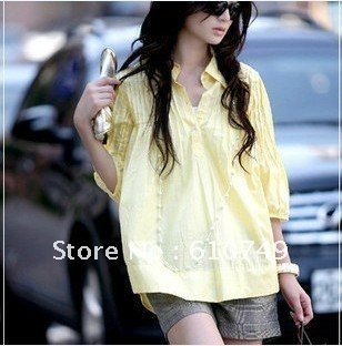 Free shipping 2012 New arrival Korean female short-sleeved blouse sleeve shirt women short sleeve loose simple and stylish
