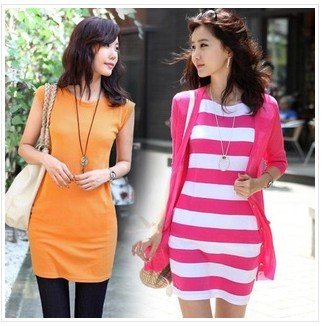 Free shipping 2012 New arrival ladies summer slim fashion dress/ striped style & plain style dress/office ladies style