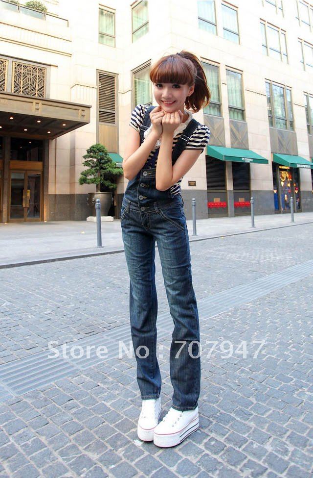 Free shipping 2012 new arrival overalls woman Denim bib pants loose plus size long jumpsuit jeans straight denim jumpsuit women