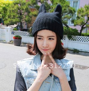 Free Shipping 2012 New Arrival Rabbit Cap Winter Warm Hat Women's Devil Horn Knitted Hat Cat Ears Knitted Caps 50pcs/lot
