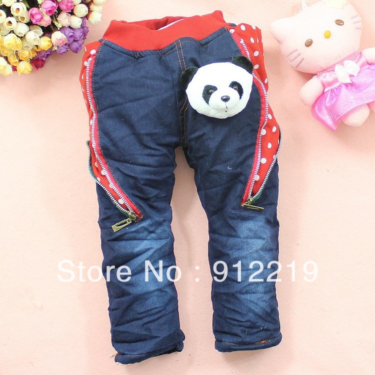 Free Shipping,2012 New Arrival,Retail Cartoon Panda Pattern Children's Jeans/Kids' Trousers