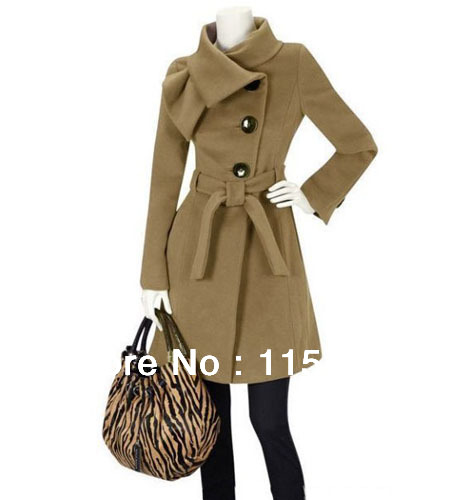 Free Shipping 2012 New Arrival single-breasted  slim  turn-down collar wool woman coat / jacket with long sleeves, S0030