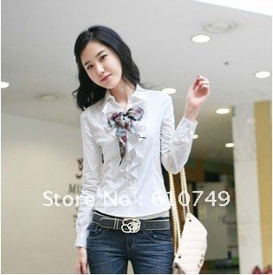 Free shipping 2012 New arrival Spring Couture shirt court Vintage collar lace quality long-sleeved shirt + Include a Bow