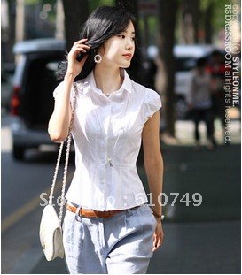 Free shipping 2012 New arrival Summer Korean cotton Puff - waist short-sleeved shirt