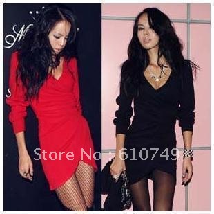 Free shipping 2012 New arrival  The club sleeve sexy hip pack deep V neck dress