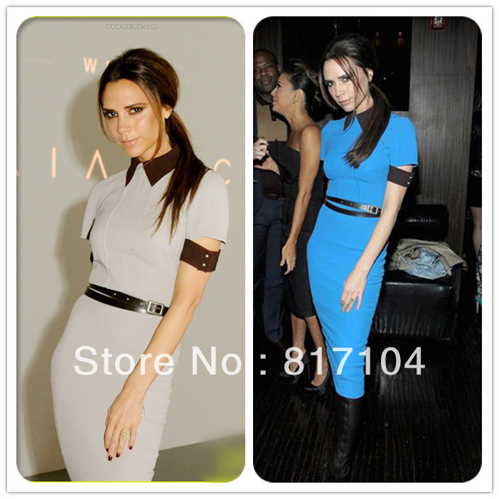 Free Shipping 2012 New Arrival victoria Autumn & Spring Stretch Cotton 3/4 Sleeve Dress With belt ED120