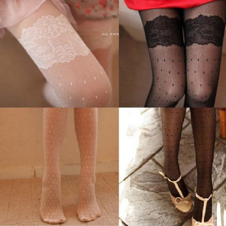 Free Shipping, 2012 New Arrival Vintage Fishnet Stocking, Black And White Lace Pattern Panty Hose, PH021