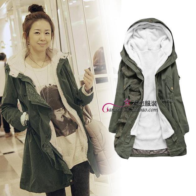 free shipping 2012 new arrival women's berber fleece thermal medium-long outerwear overcoat all-match lace trench