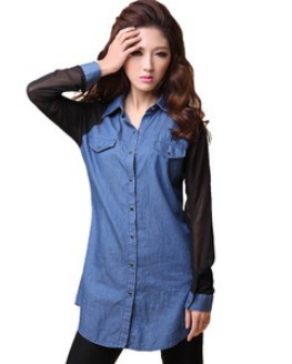 Free shipping 2012 new arrival women's thin chiffon long-sleeve irregular denim shirt lady blouses  jacket women