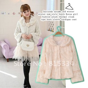 Free shipping 2012 New arrivals hot selling flare sleeve cardigan women/ winter warm coat outwear/ women cashmere faux fur coat