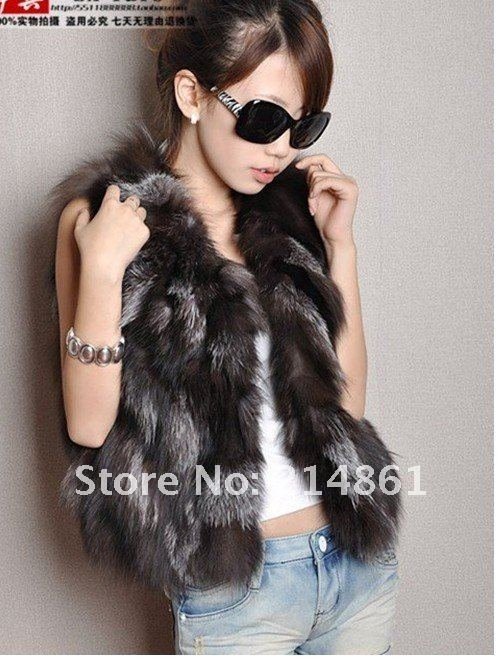 Free shipping 2012 new arrived pure silver fox fur coat women Silver fox fur vest ladies vest wholesale size (xs,s,m,l,xl)