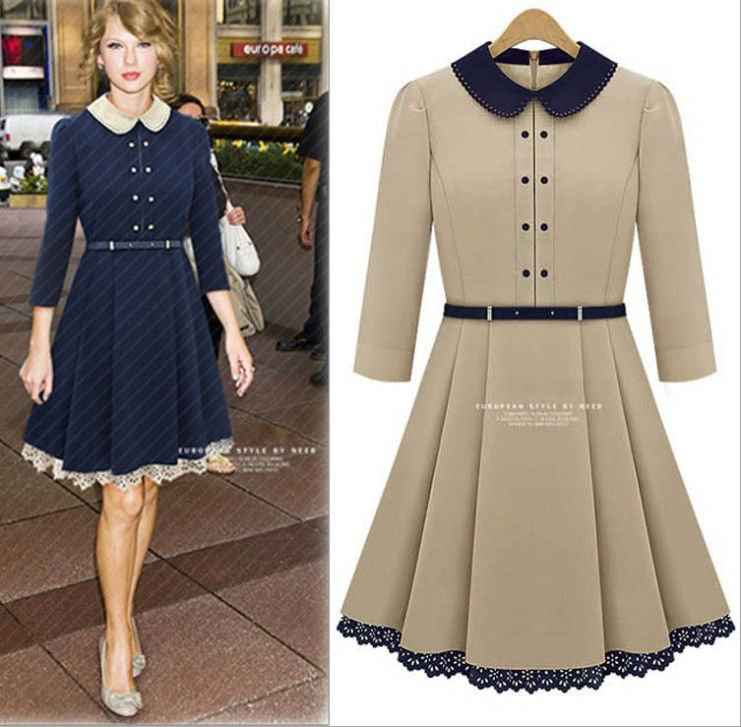 Free shipping!2012 new arrvial fashion knee-length wool The British style dress .Slim Temperament eveningdress.autumn&winter2423