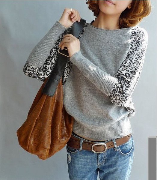 Free Shipping,2012 New Autum Winter leopard Mercerized Cotton Batwing Coat Knitting sweater