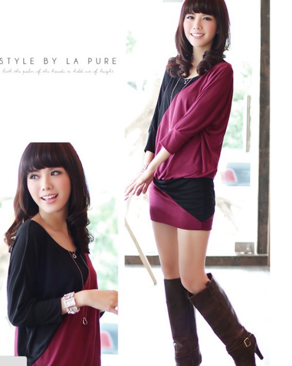 Free shipping 2012 new autumn and winter women fashion elegant geometry color long-sleeve slim hip one-piece dress