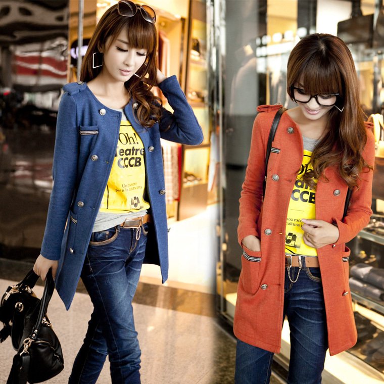 Free shipping 2012 new Autumn casual fashion solid color Slim long coat jacket