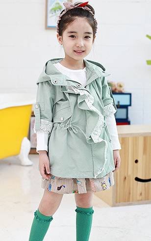 Free Shipping ! 2012 new autumn children's clothing,  hooded lapel children long coat , girls coat , light green ,khaki ,100-140