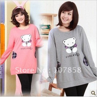 Free shipping 2012 New Autumn outfit cartoon bear long-sleeved Maternity T-shirt Pregnant women sweater Maternity wear #J1763