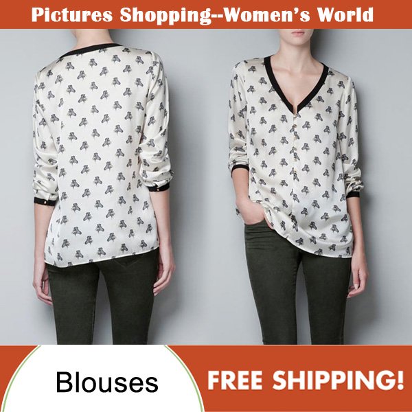 Free shipping!2012 new autumn women's long sleeve shirts fashion zebra head print V neck ladies cotton blouses BL0823