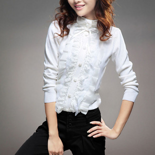 Free shipping , 2012 New Autumn Women 's Ruffle Form Slim Solid Color Sweater , Ladies ' Fashion Pullovers .w117