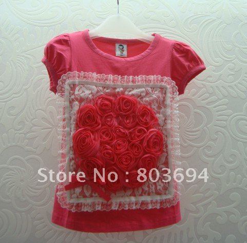 free shipping 2012 new b2w2 short sleeve t-shirt girls t-shirt kids t-shirt 100% cotton 1lot/5pcs hot  PINK SKL-002