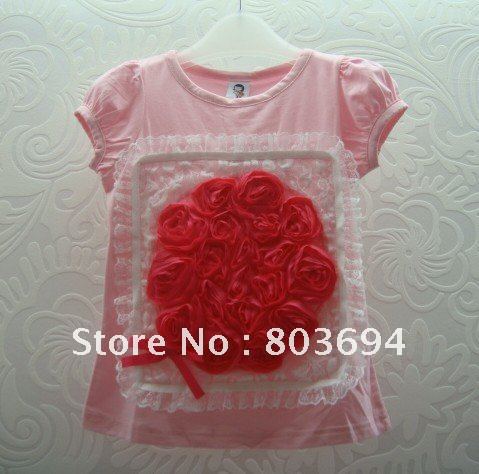 free shipping 2012 new b2w2 short sleeve t-shirt girls t-shirt kids t-shirt  PINK SKL-001
