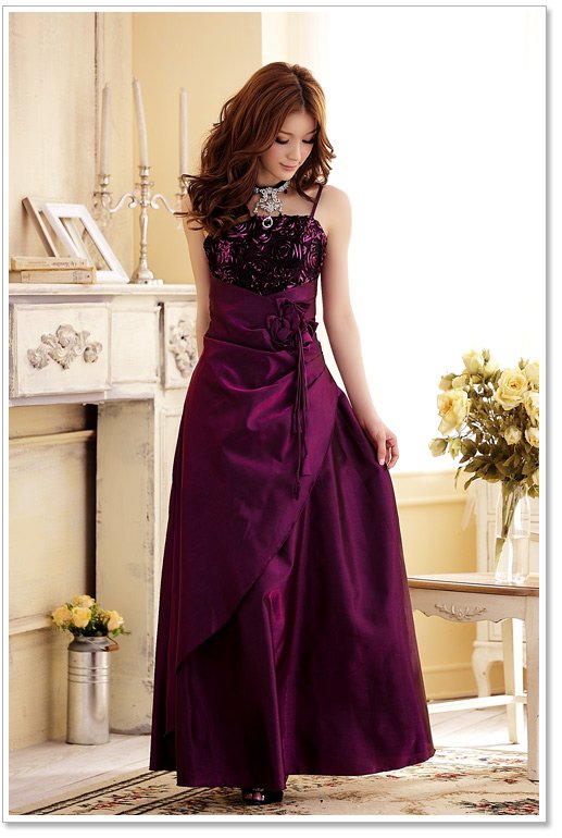 Free Shipping! 2012 New Banquet Elegant Evening Dress Long-Length Dress Flower  Purple Wholesale and Retail