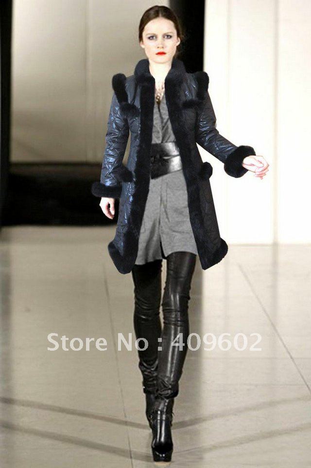 free shipping 2012 new black/beige rabbit fur winter Long sleeve women outerwear/coats.wholesale