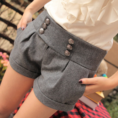 Free shipping  2012 new bottoming trousers waist double-breasted thin wool boots pants shorts Womens High quality