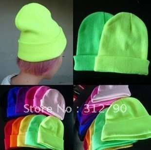 Free Shipping 2012 New Designer Fashion Fluorescent Colors Winter Hats For Women Knitted Winter Hat For Men Neon Cap 28pcs